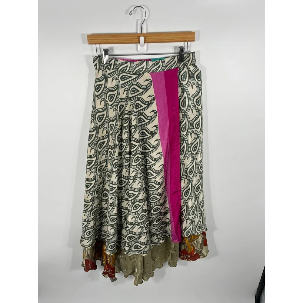 NWT Womens Silk Blend Wrap Maxi Skirt L Multicolor Boho Chic Hippie Granola